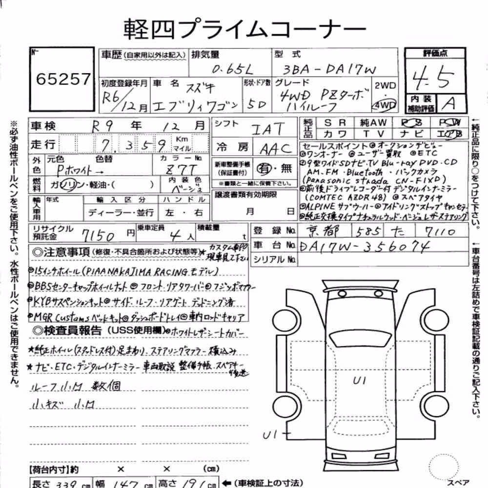 Notka aukcyjna: SUZUKI EVERY WAGON 4WD PZ TURBO