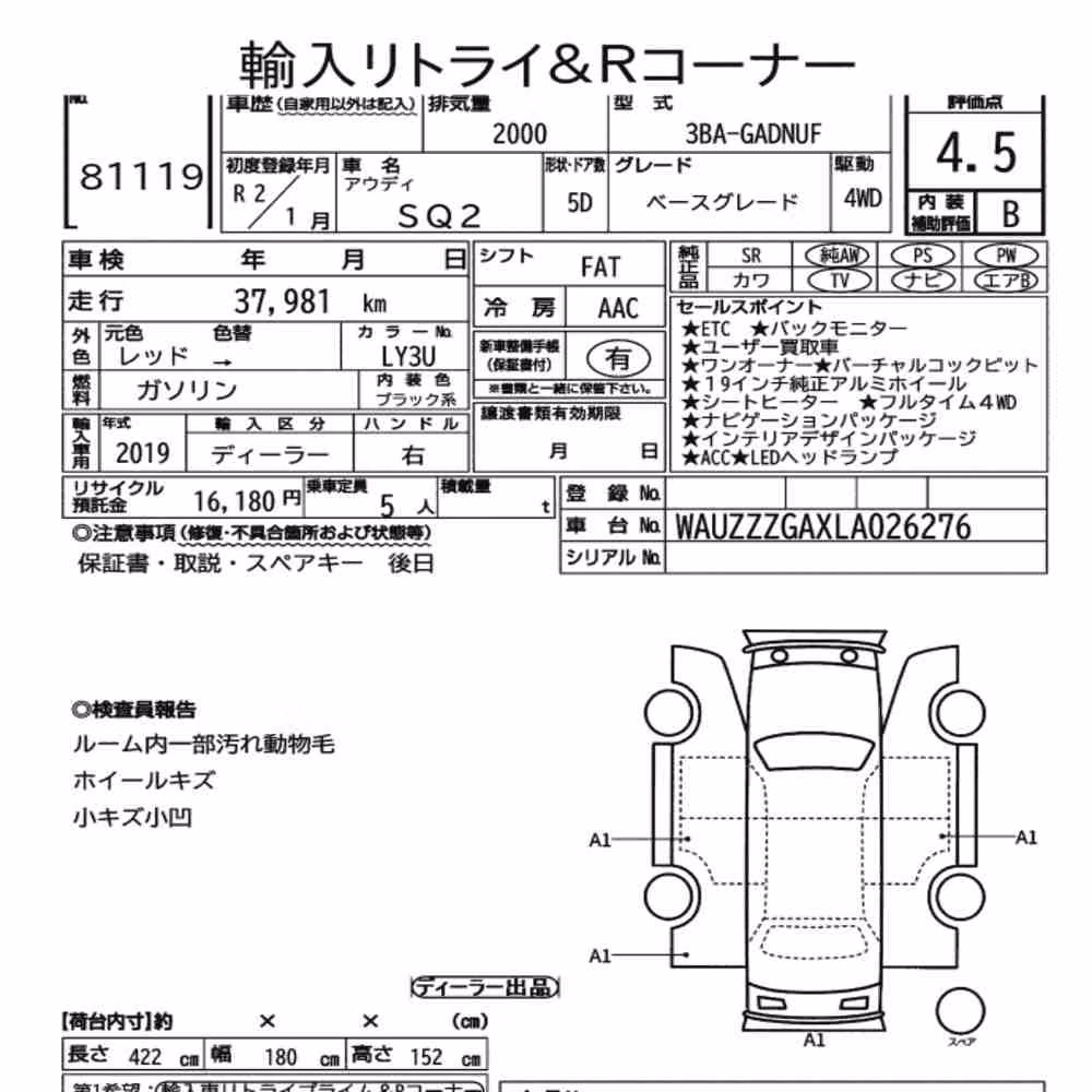 Notka aukcyjna: AUDI SQ2 4WD BASE GRADE