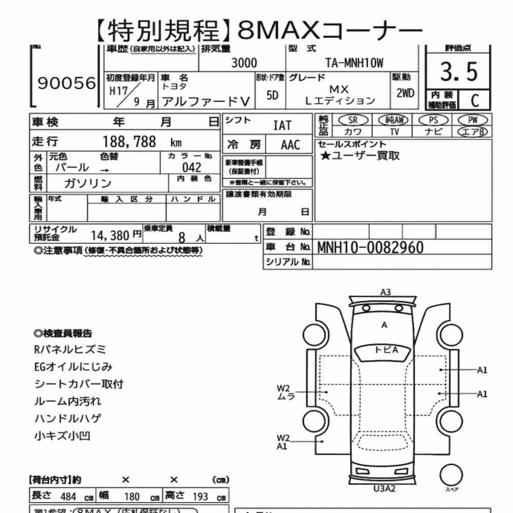 Notka aukcyjna: TOYOTA ALPHARD V MX L EDITION