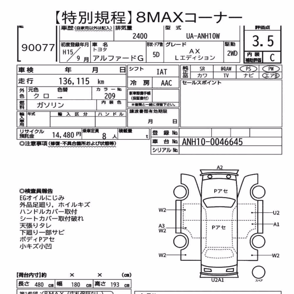 Notka aukcyjna: TOYOTA ALPHARD G AX L EDITION