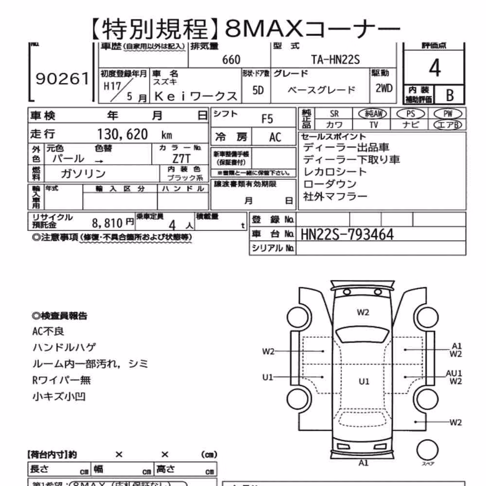 Notka aukcyjna: SUZUKI KEI WORKS BASE GRADE