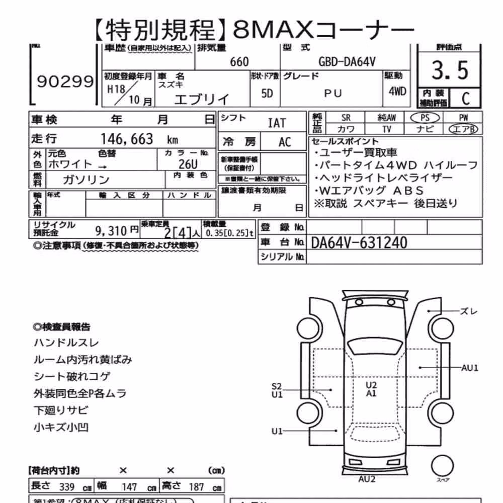 Notka aukcyjna: SUZUKI EVERY 5D 4WD PU
