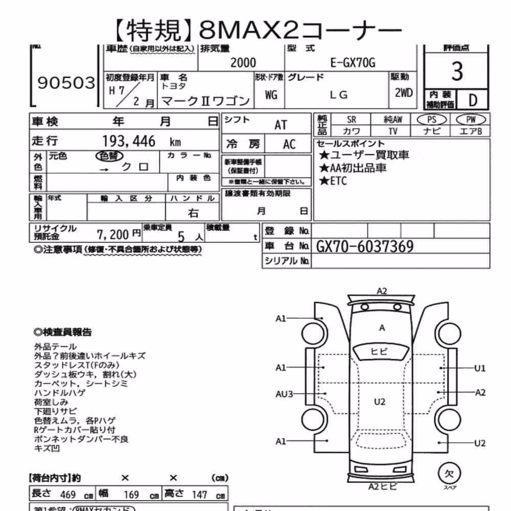 Notka aukcyjna: TOYOTA MARKⅡ WAGON LG