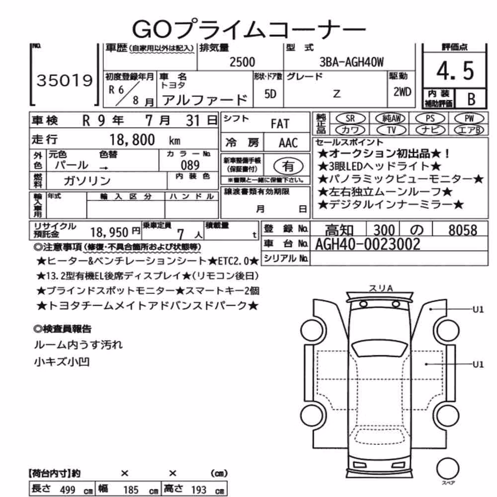 Notka aukcyjna: TOYOTA ALPHARD Z