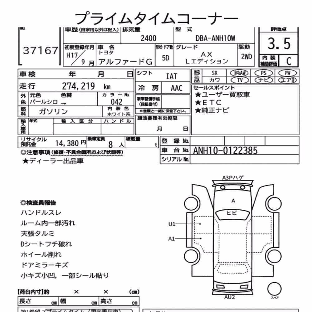 Notka aukcyjna: TOYOTA ALPHARD G AX L EDITION