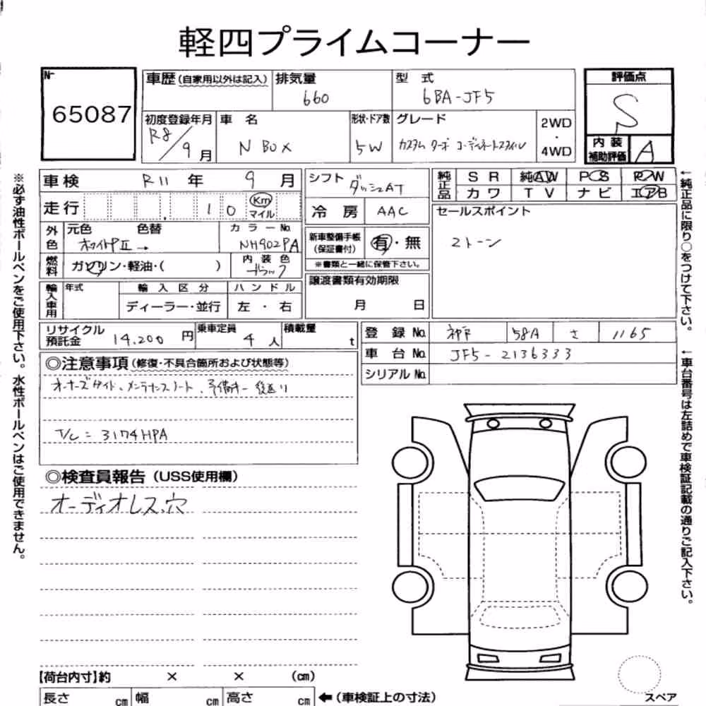 Notka aukcyjna: HONDA N-BOX CUSTOM TURBO COORDINATE STYLE
