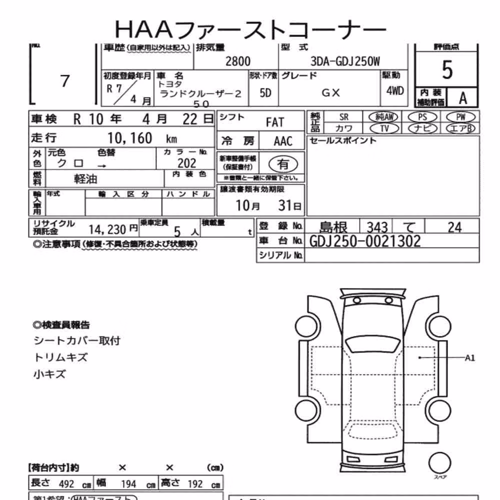 Notka aukcyjna: TOYOTA LAND CRUISER 250 4WD GX