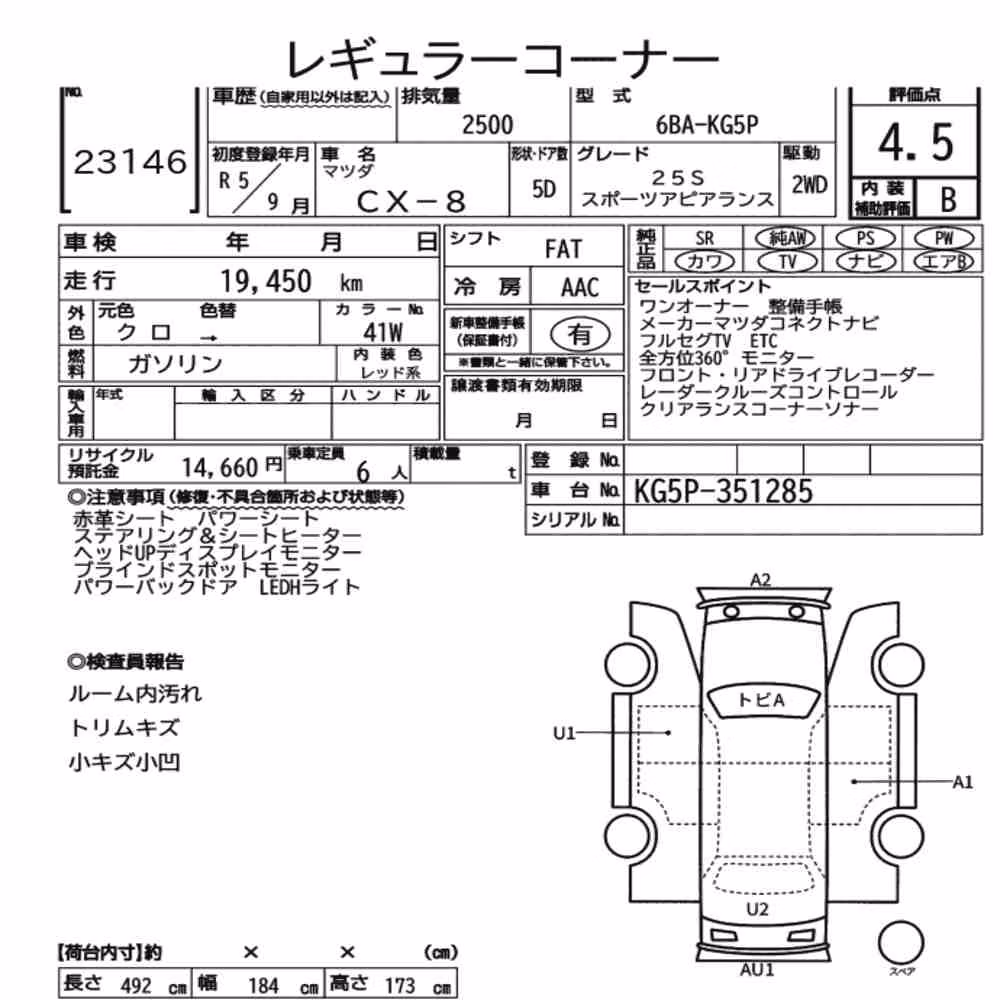 Notka aukcyjna: MAZDA CX-8 25S SPORTS APPEARANCE