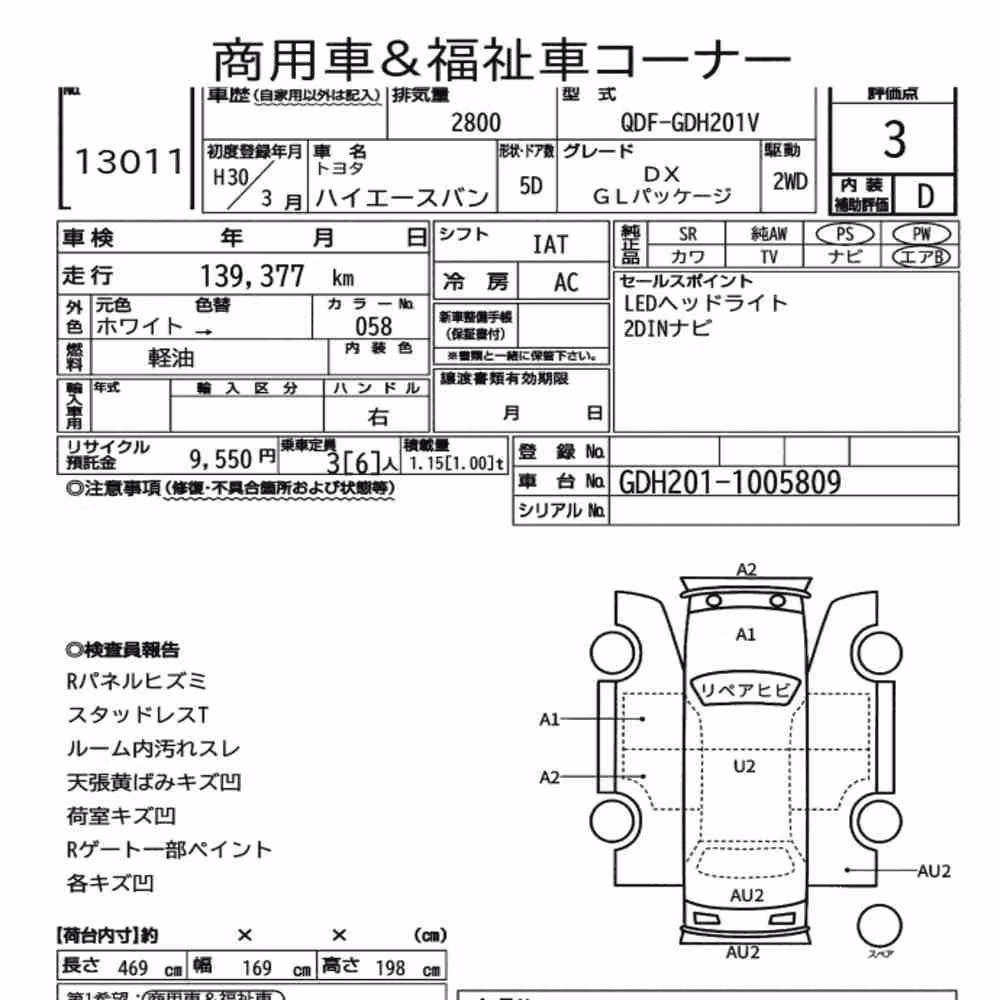 Notka aukcyjna: TOYOTA HIACE VAN 5D DX GL PACKAGE