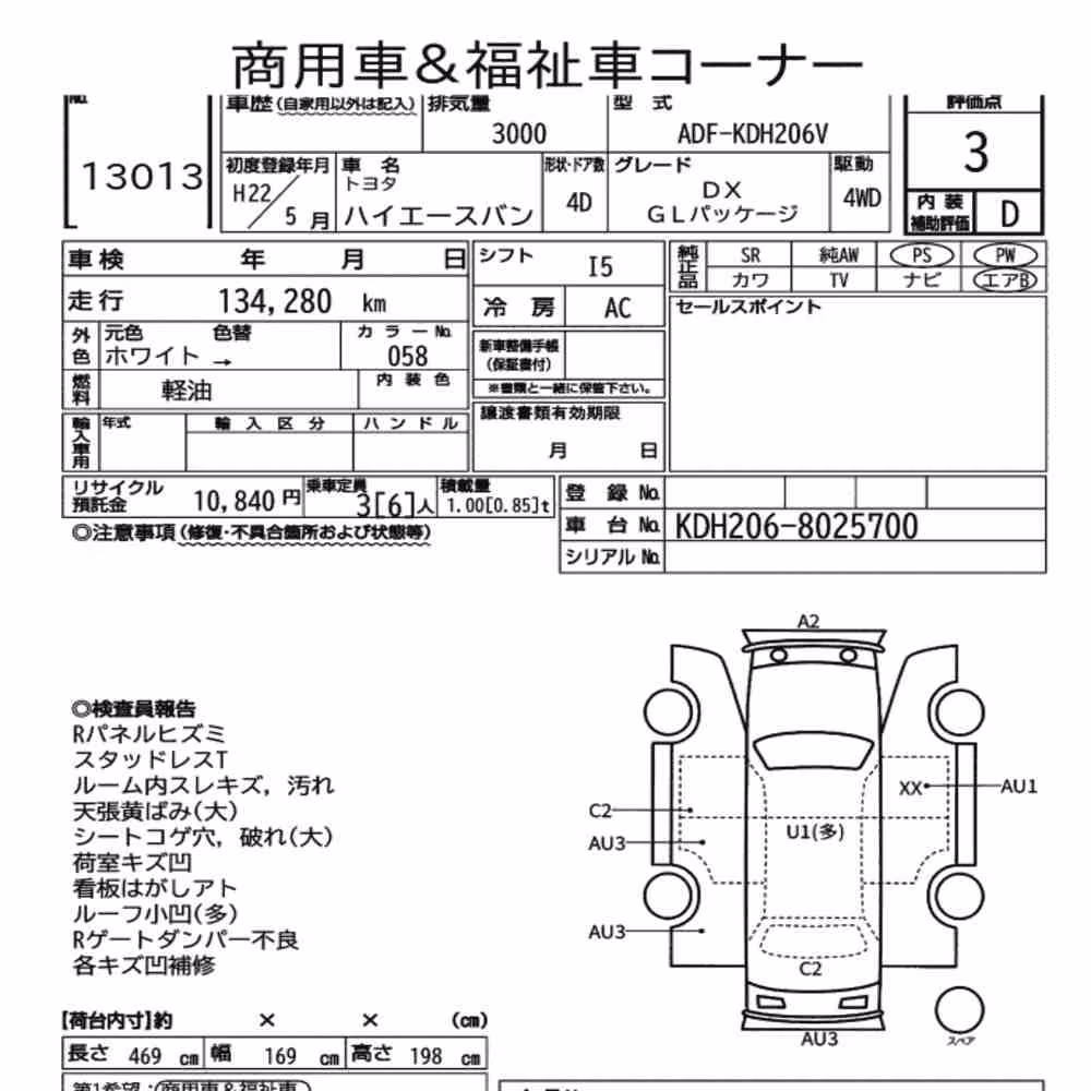 Notka aukcyjna: TOYOTA HIACE VAN 4D 4WD DX GL PACKAGE