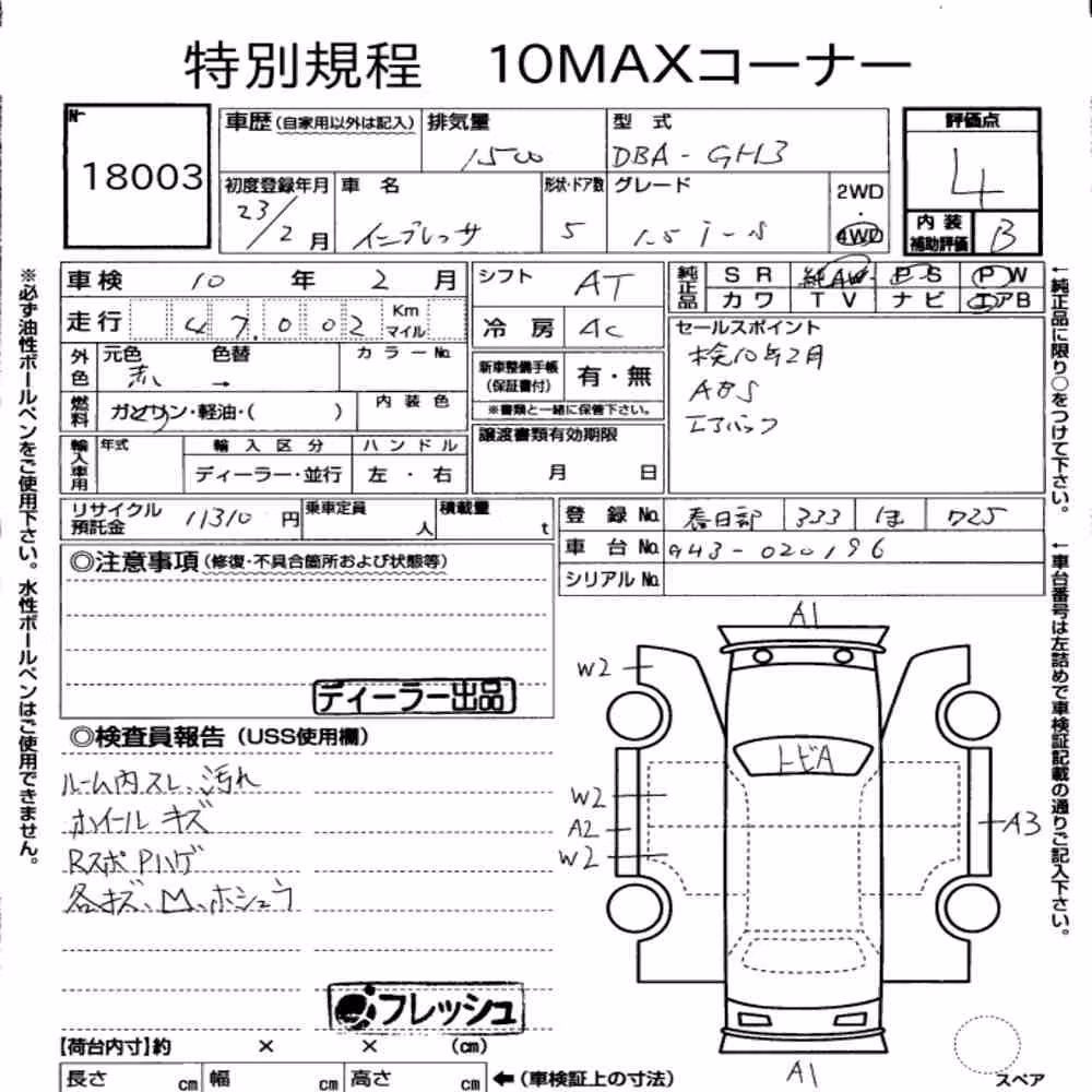 Notka aukcyjna: SUBARU IMPREZA 5D 4WD 1.5I-S