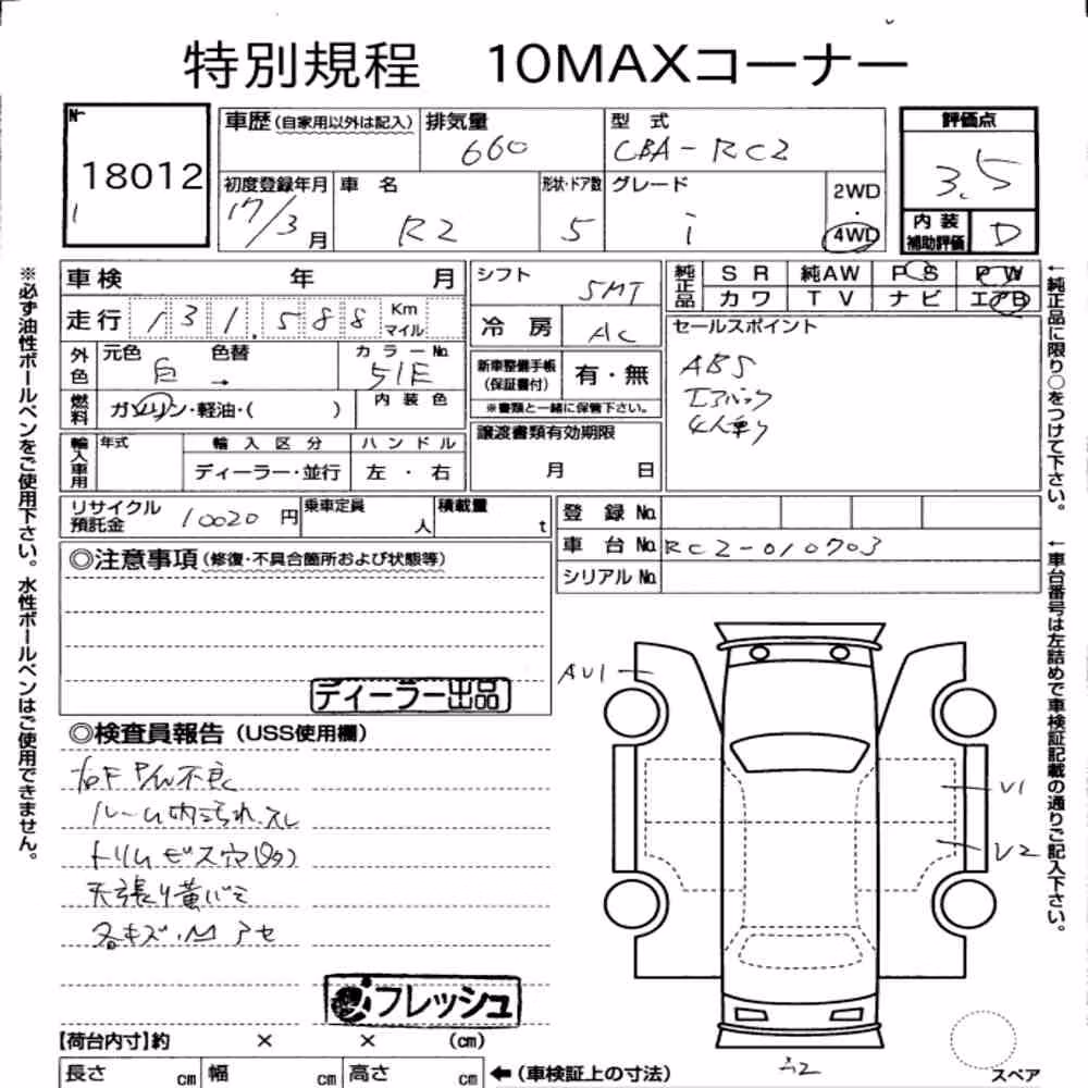 Notka aukcyjna: SUBARU R2 5D 4WD I