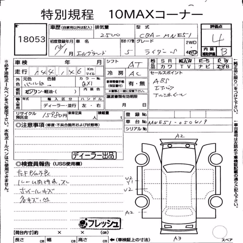 Notka aukcyjna: NISSAN ELGRAND 5D 4WD RIDER S