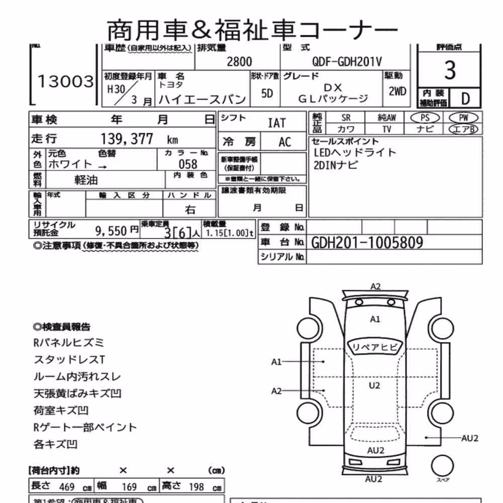 Notka aukcyjna: TOYOTA HIACE VAN 5D DX GL PACKAGE