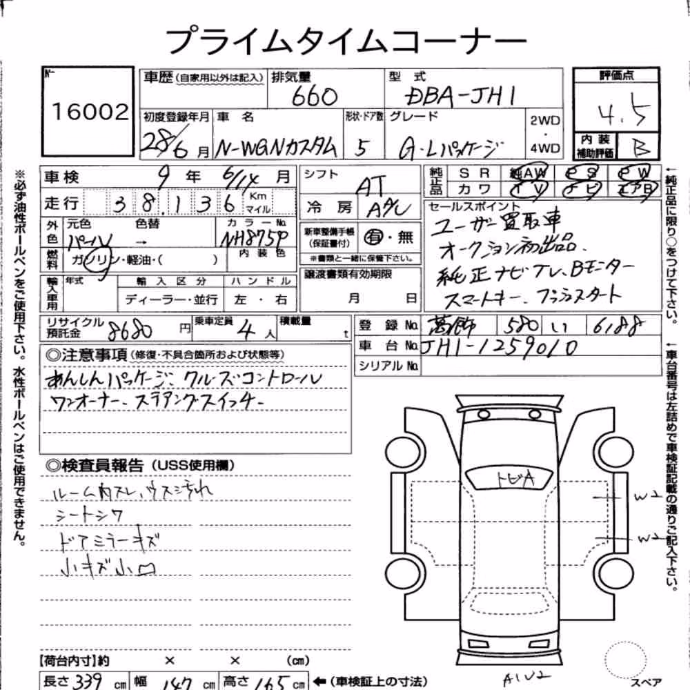 Notka aukcyjna: HONDA N-WGN CUSTOM G・L PACKAGE
