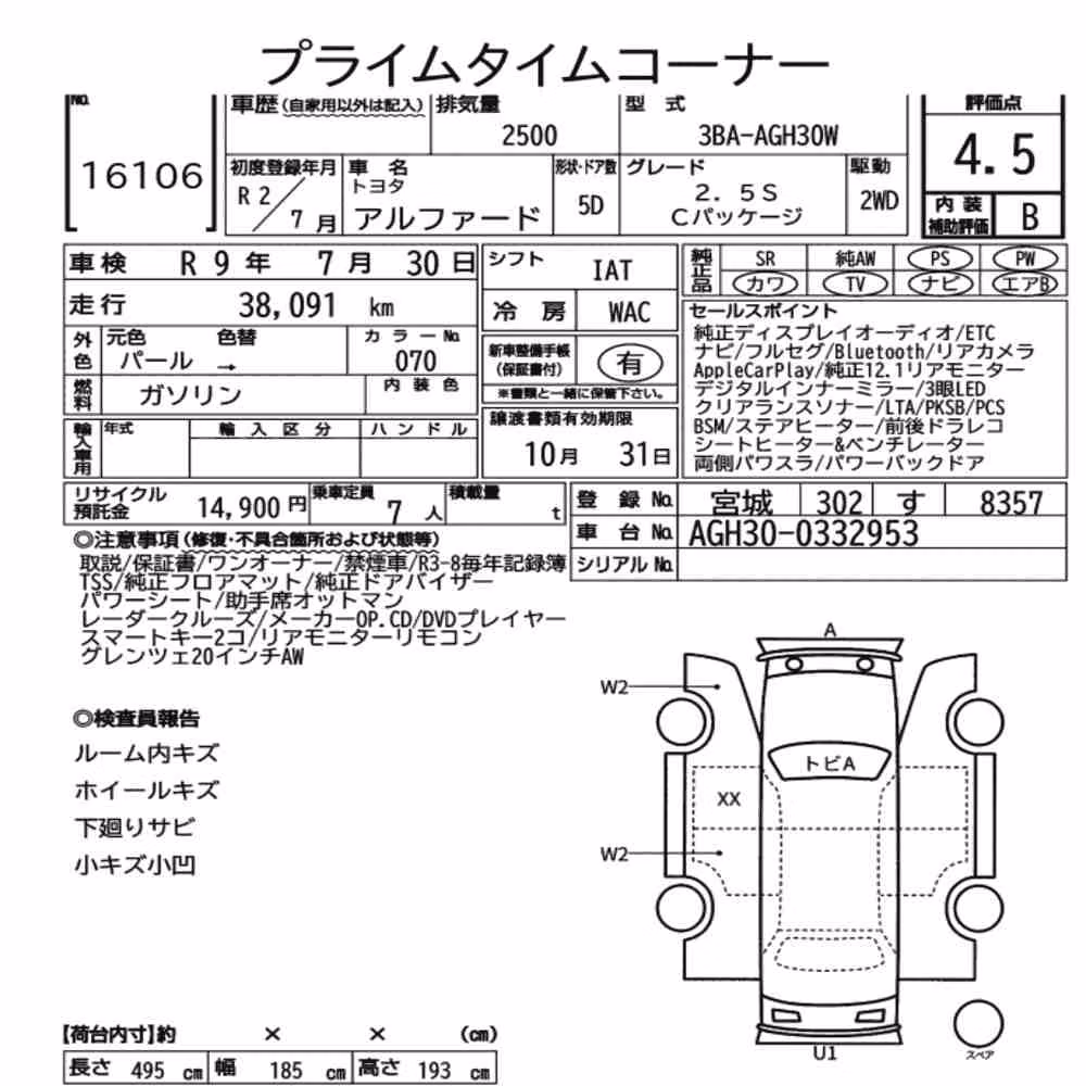 Notka aukcyjna: TOYOTA ALPHARD 2.5S C PACKAGE