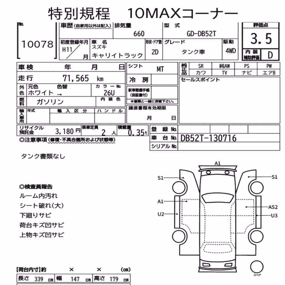 Notka aukcyjna: SUZUKI CARRY TRUCK 4WD OTHERS