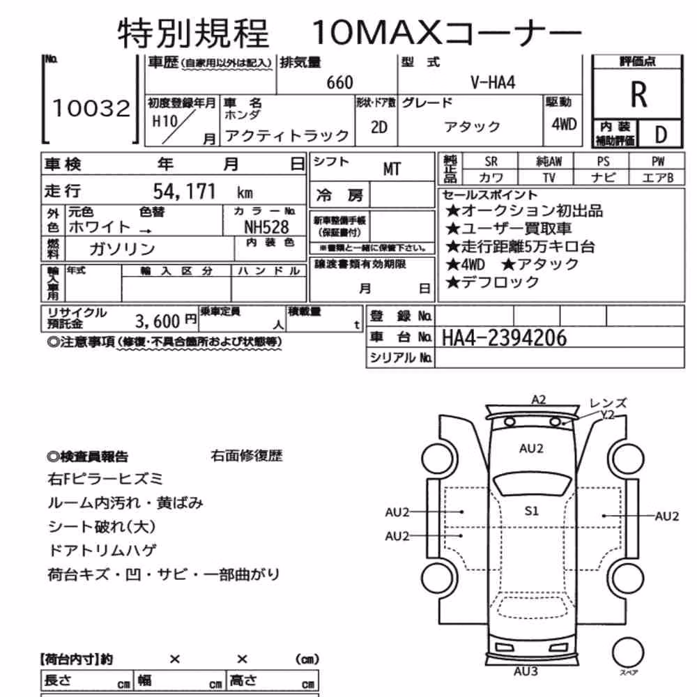 Notka aukcyjna: HONDA ACTY TRUCK 4WD ATTACK