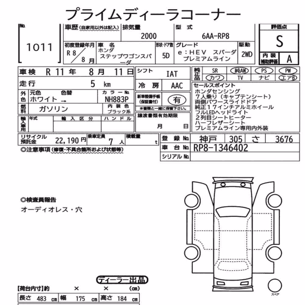 Notka aukcyjna: HONDA STEPWAGON SPADA EHEV SPADA PREMIUM LINE