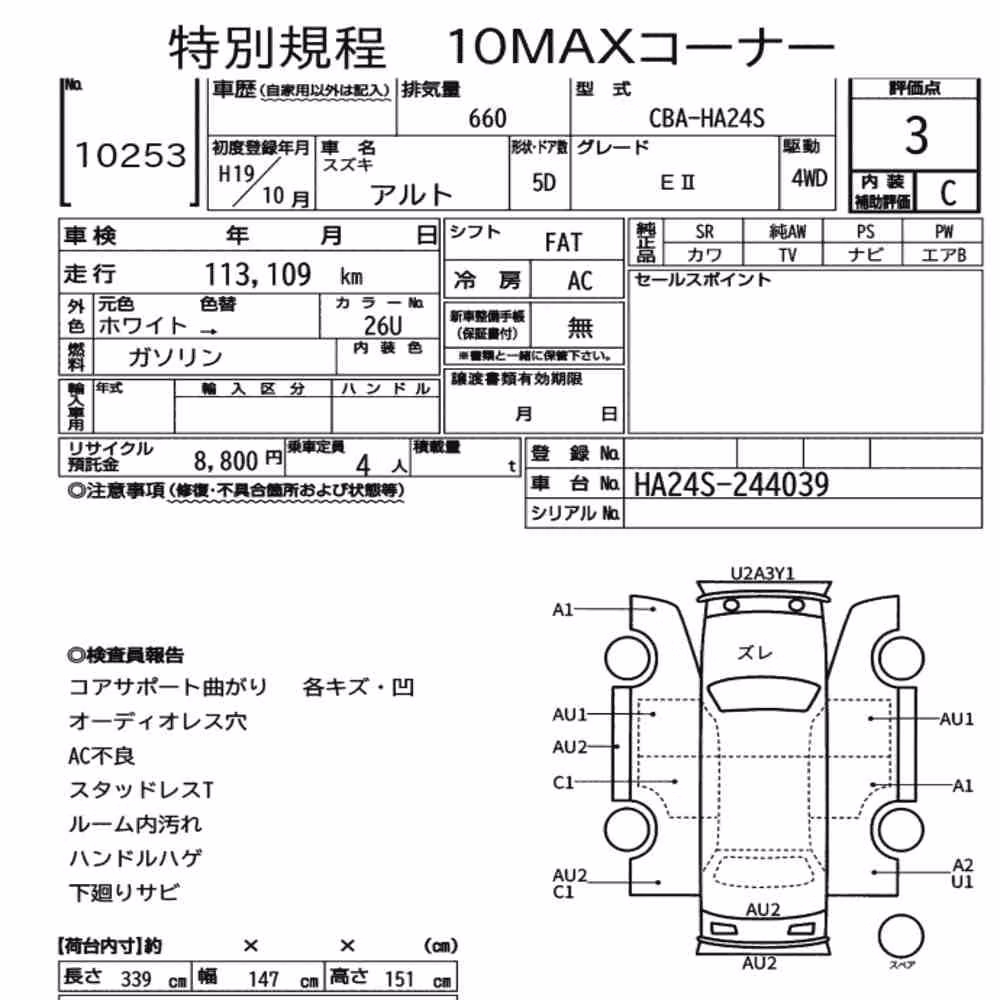 Notka aukcyjna: SUZUKI ALTO 5D 4WD EⅡ