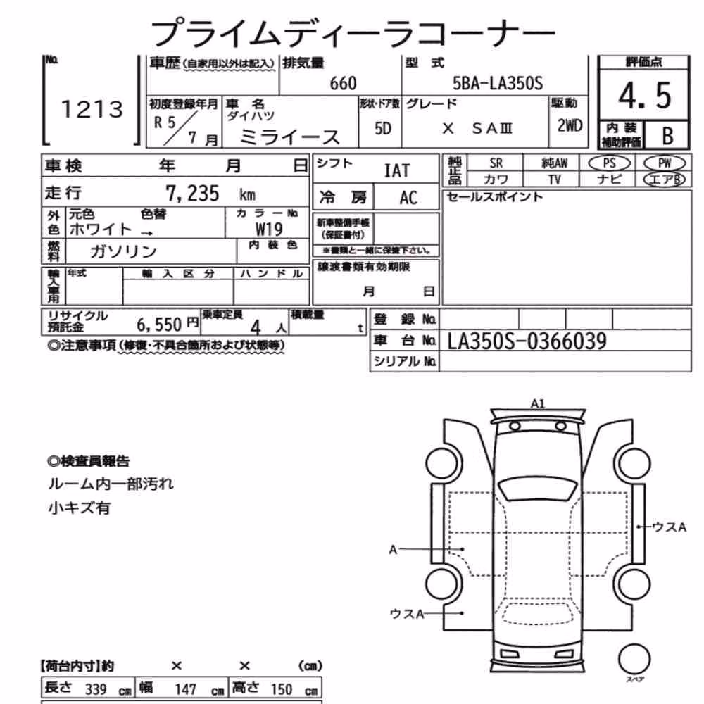 Notka aukcyjna: DAIHATSU MIRA E:S X SA Ⅲ