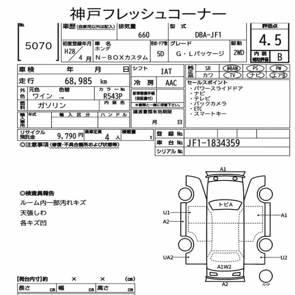 Notka aukcyjna: HONDA N-BOX CUSTOM G・L PACKAGE