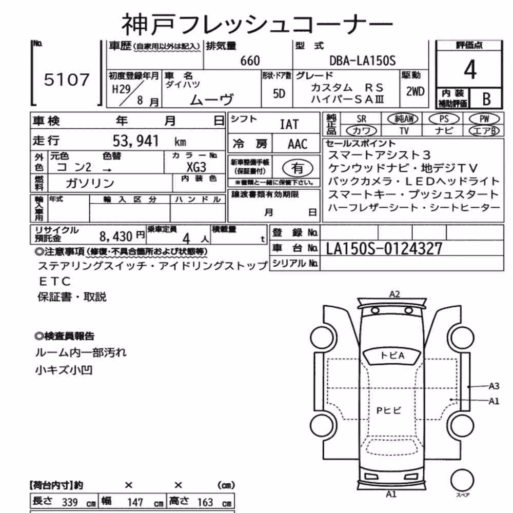 Notka aukcyjna: DAIHATSU MOVE CUSTOM RS HYPER SAⅢ