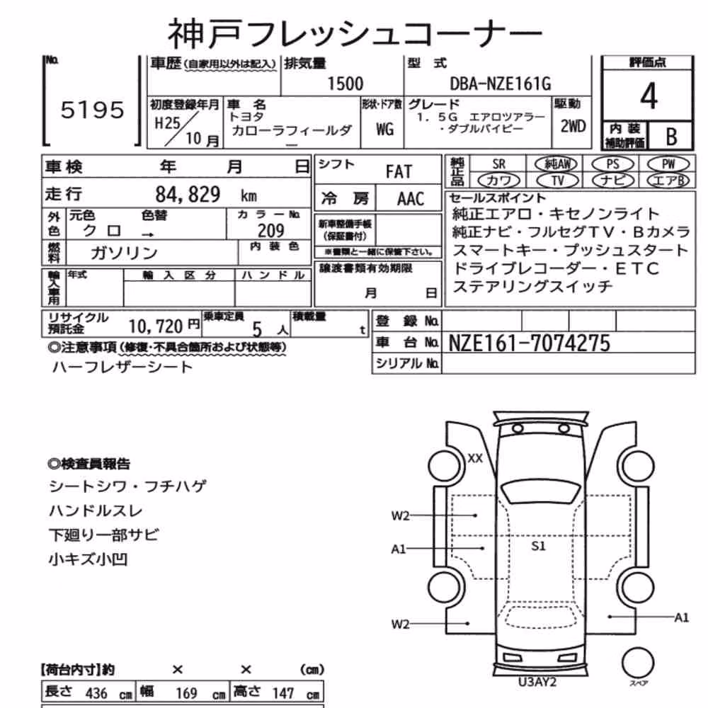 Notka aukcyjna: TOYOTA COROLLA FIELDER 1.5G AERO TOURER W×B