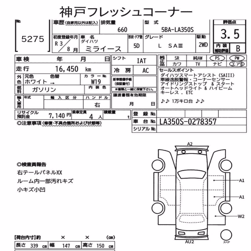 Notka aukcyjna: DAIHATSU MIRA E:S L SAⅢ