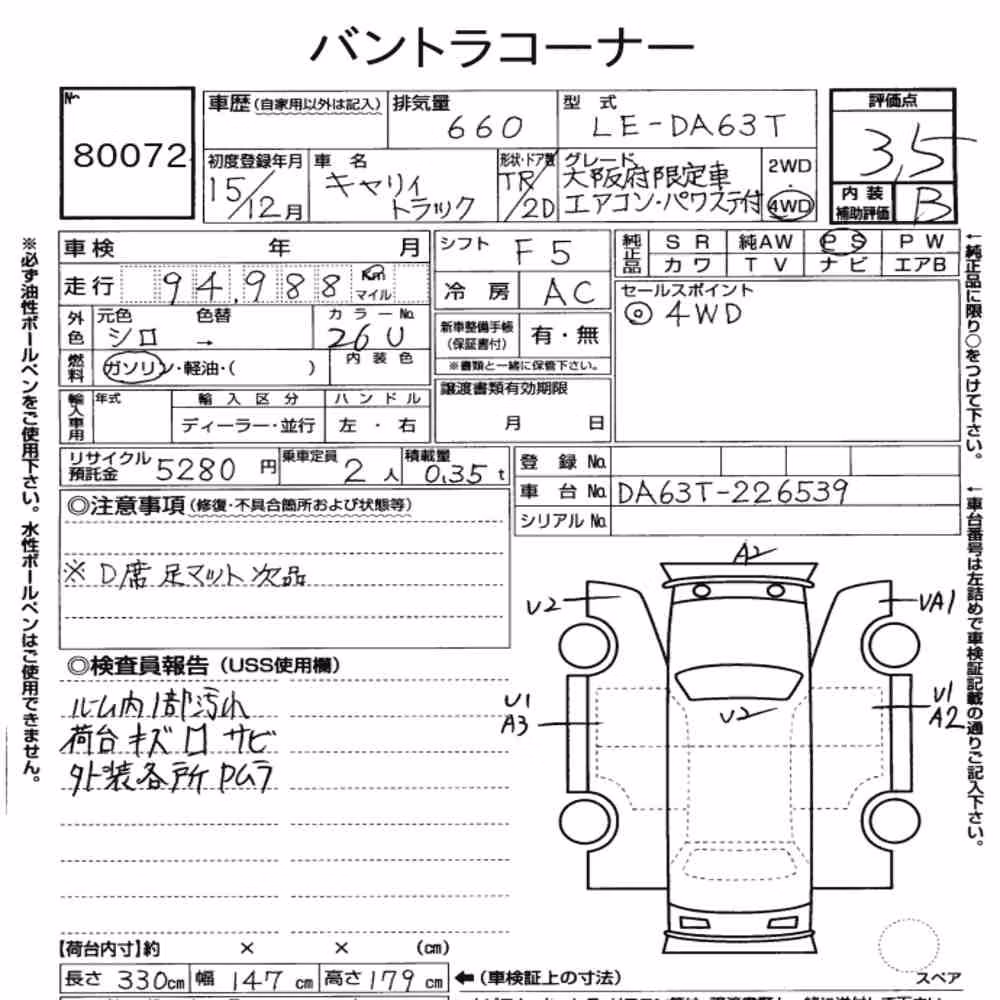 Notka aukcyjna: SUZUKI CARRY TRUCK 4WD OTHERS