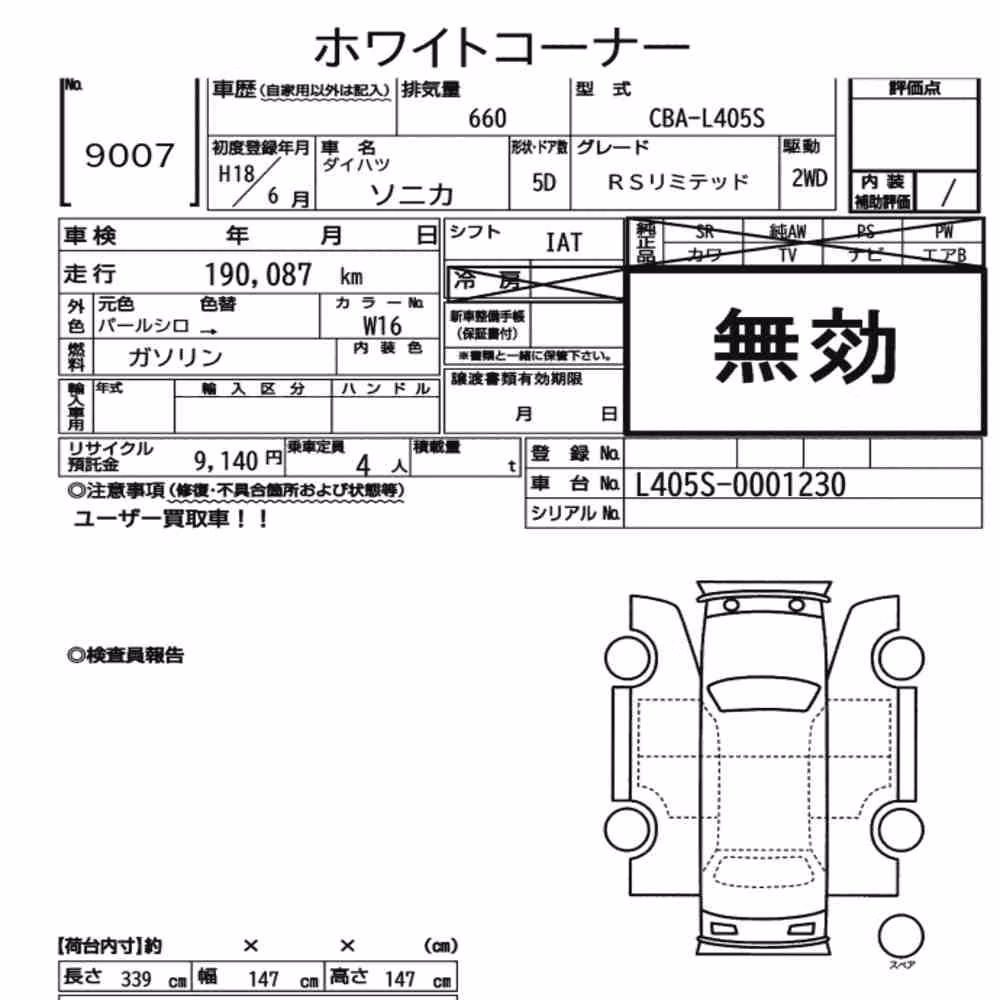 Notka aukcyjna: DAIHATSU SONICA RS LIMITED