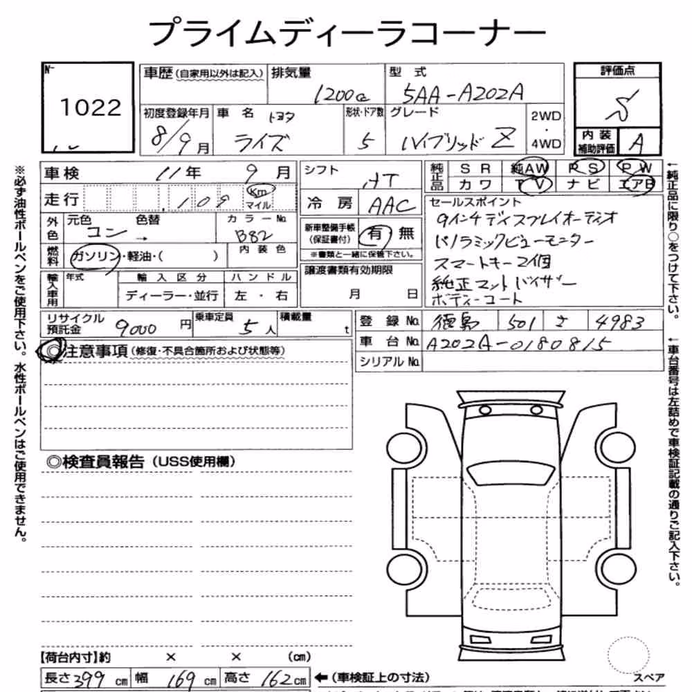 Notka aukcyjna: TOYOTA RAIZE HYBRID Z