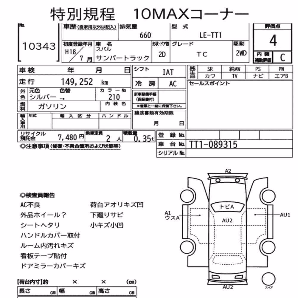 Notka aukcyjna: SUBARU SAMBAR TRUCK TC