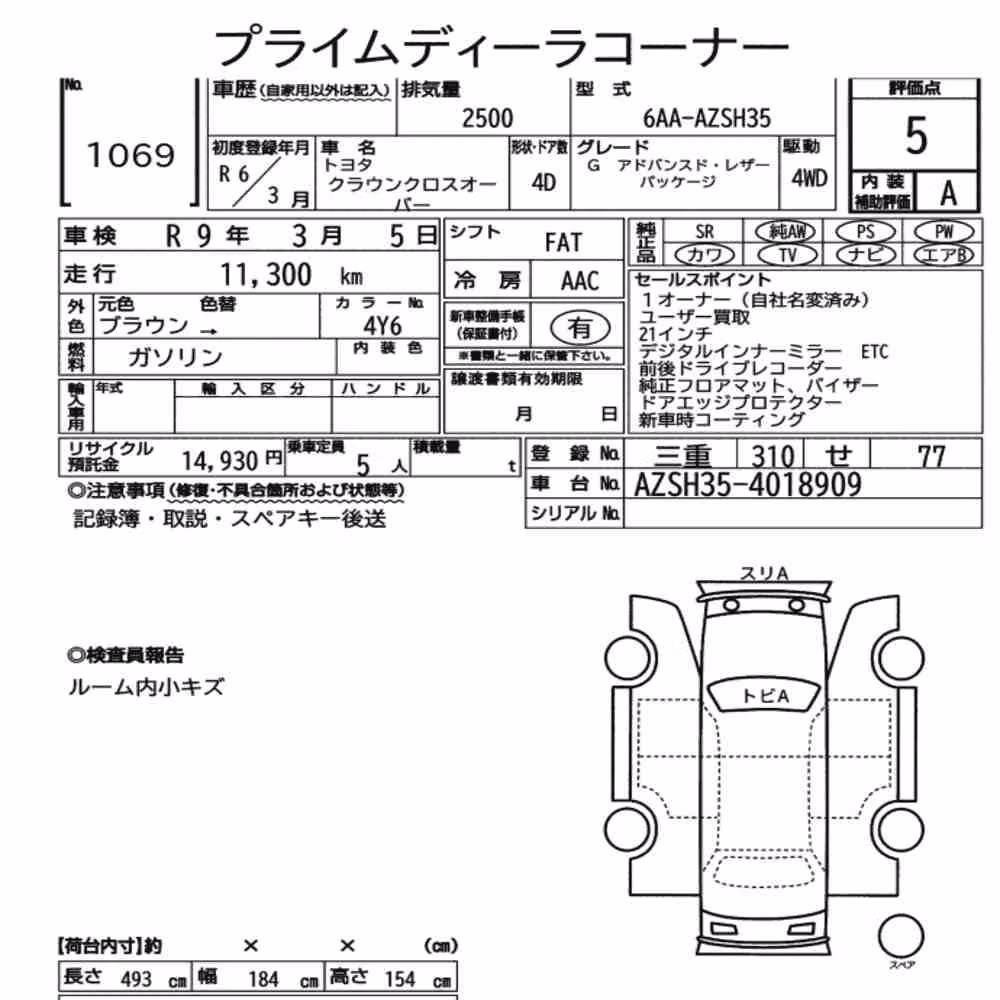 Notka aukcyjna: TOYOTA CROWN CROSSOVER 4WD G ADVANCED・LEATHER PACKAGE