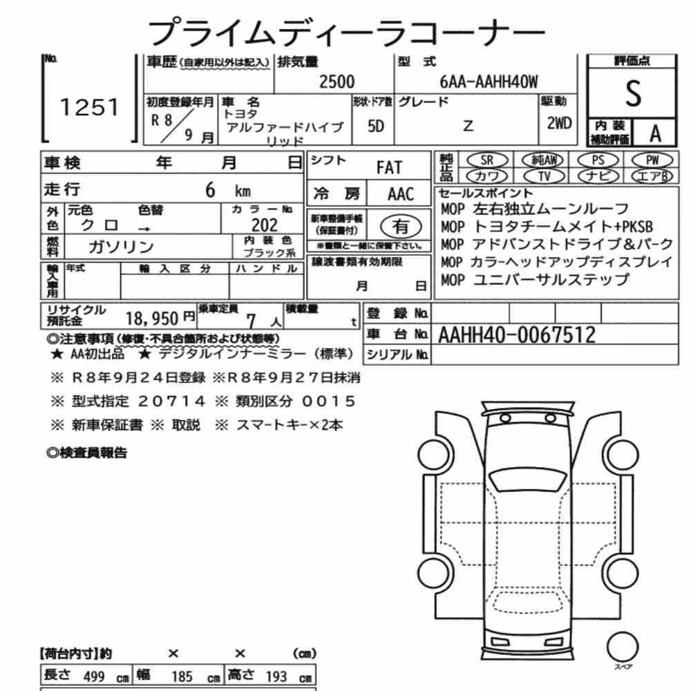 Notka aukcyjna: TOYOTA ALPHARD HYBRID Z