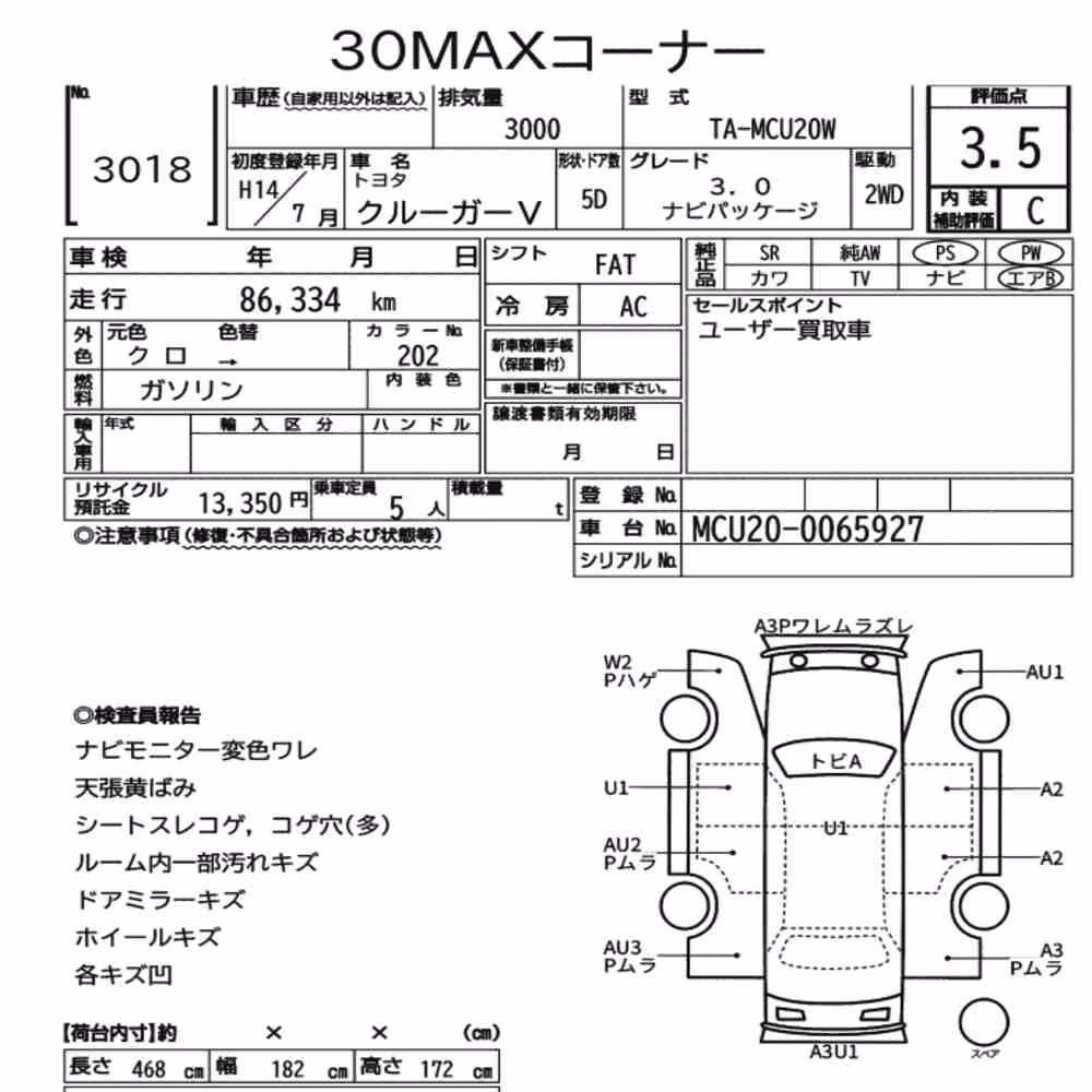 Notka aukcyjna: TOYOTA KLUGER V 3.0 NAVI PACKAGE