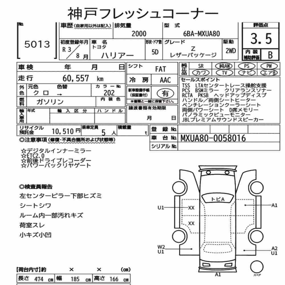 Notka aukcyjna: TOYOTA HARRIER Z LEATHER PACKAGE