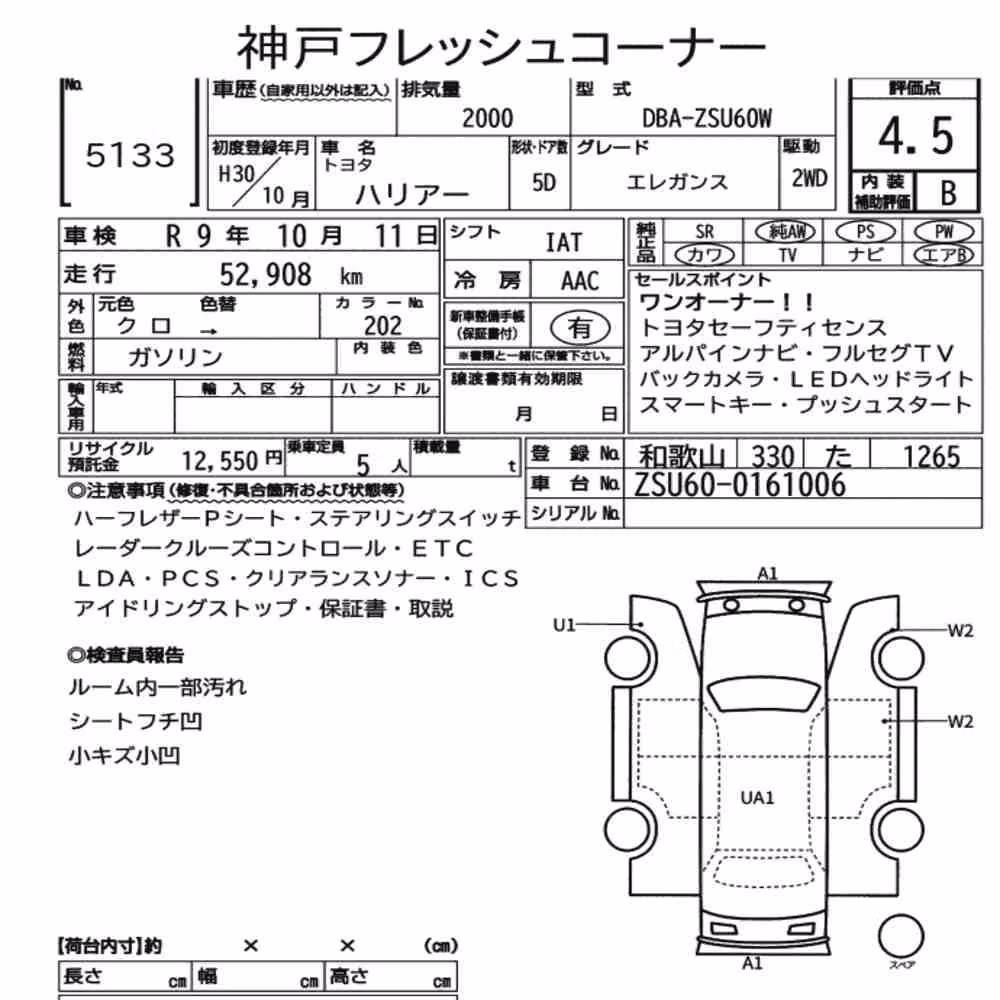 Notka aukcyjna: TOYOTA HARRIER ELEGANCE