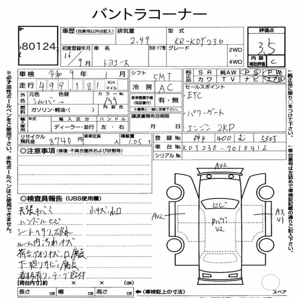 Notka aukcyjna: TOYOTA TOYOACE 2D