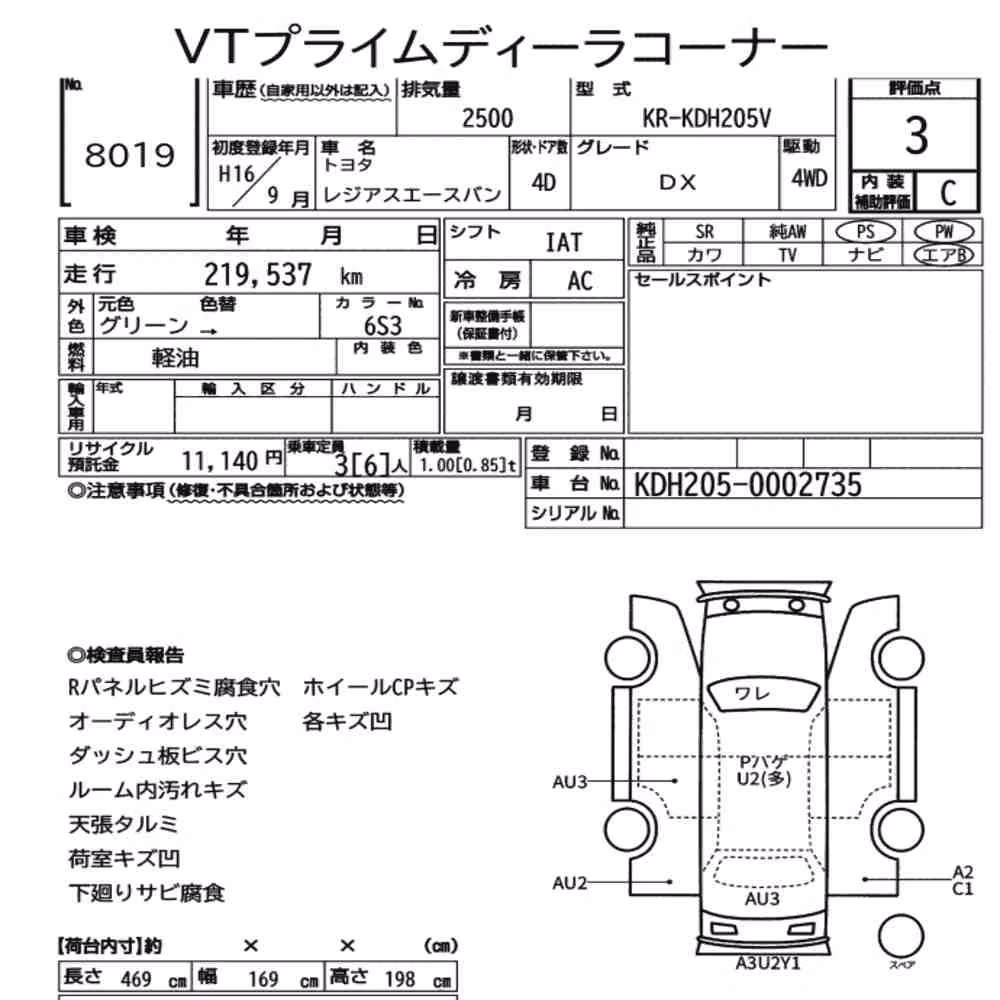 Notka aukcyjna: TOYOTA REGIUS ACE VAN 4D 4WD DX