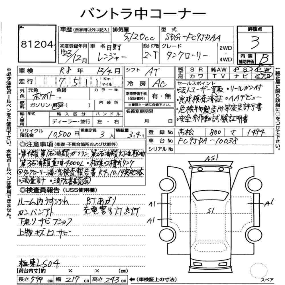 Notka aukcyjna: HINO HINO RANGER 2D OTHERS
