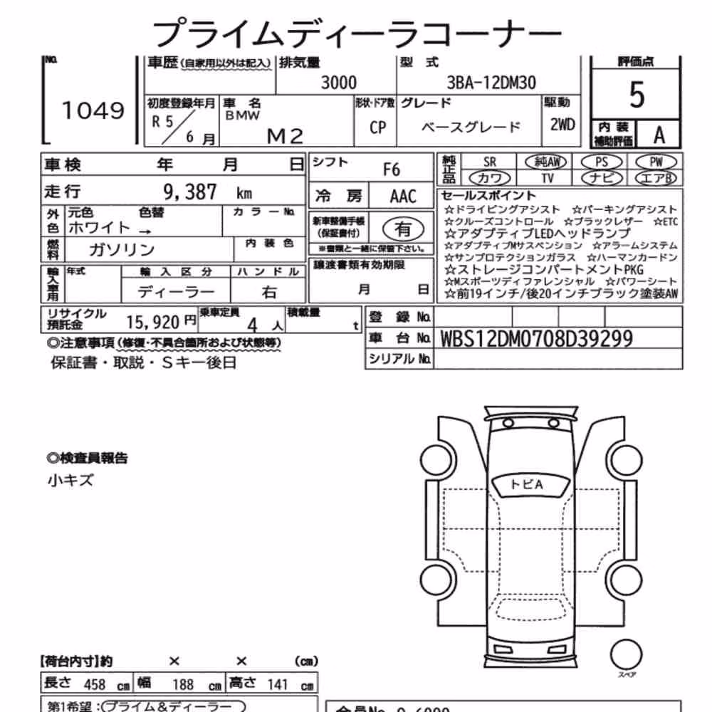 Notka aukcyjna: BMW M2 BASE GRADE