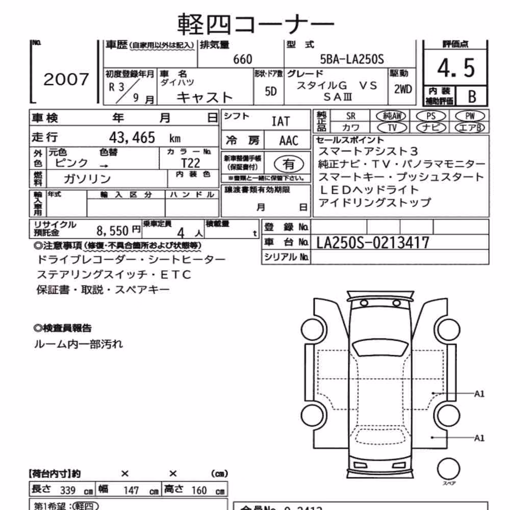 Notka aukcyjna: DAIHATSU CAST STYLE G VS SA3