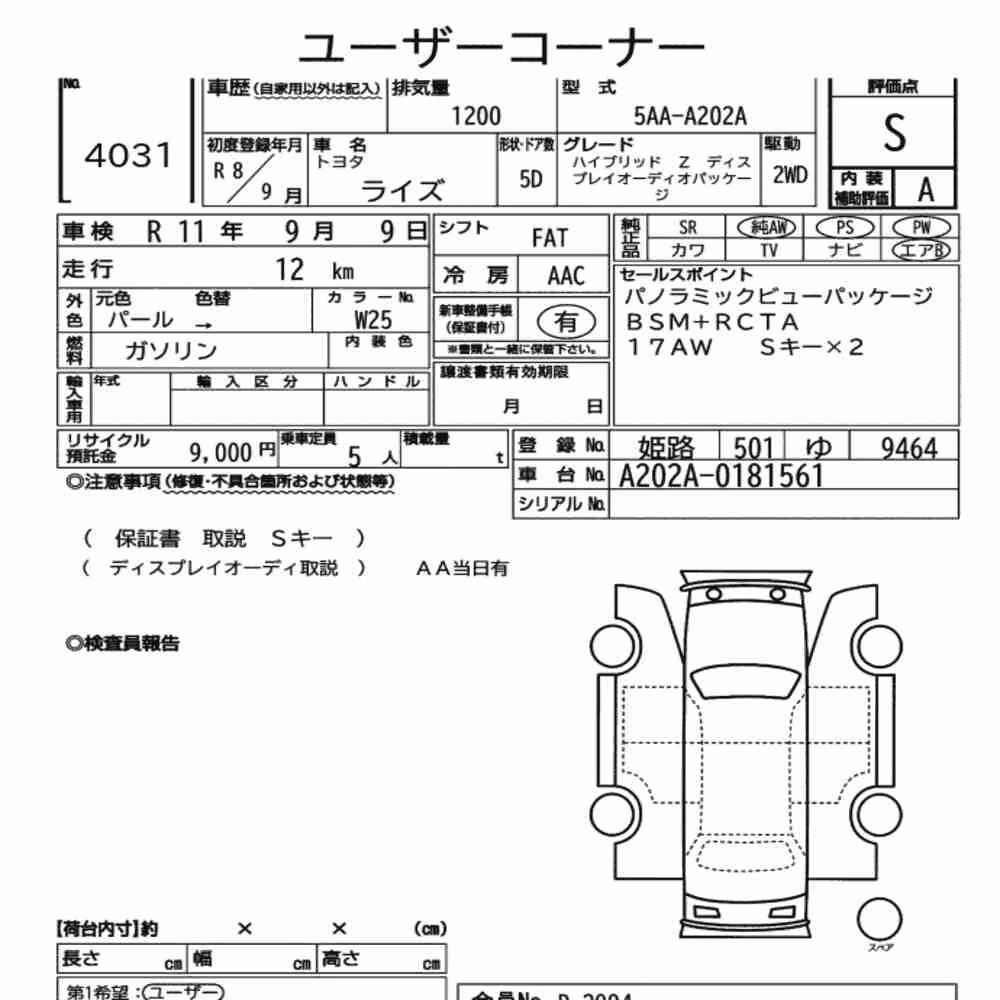 Notka aukcyjna: TOYOTA RAIZE OTHERS