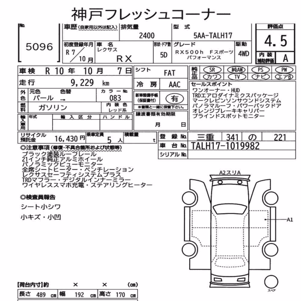 Notka aukcyjna: LEXUS RX 4WD RX500H F SPORT PERFORMANCE