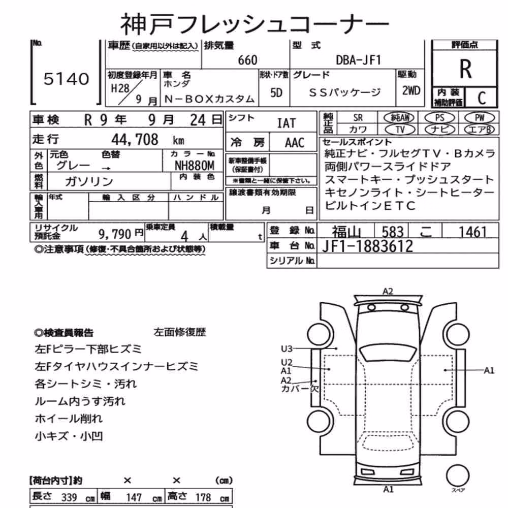 Notka aukcyjna: HONDA N-BOX CUSTOM SS PACKAGE