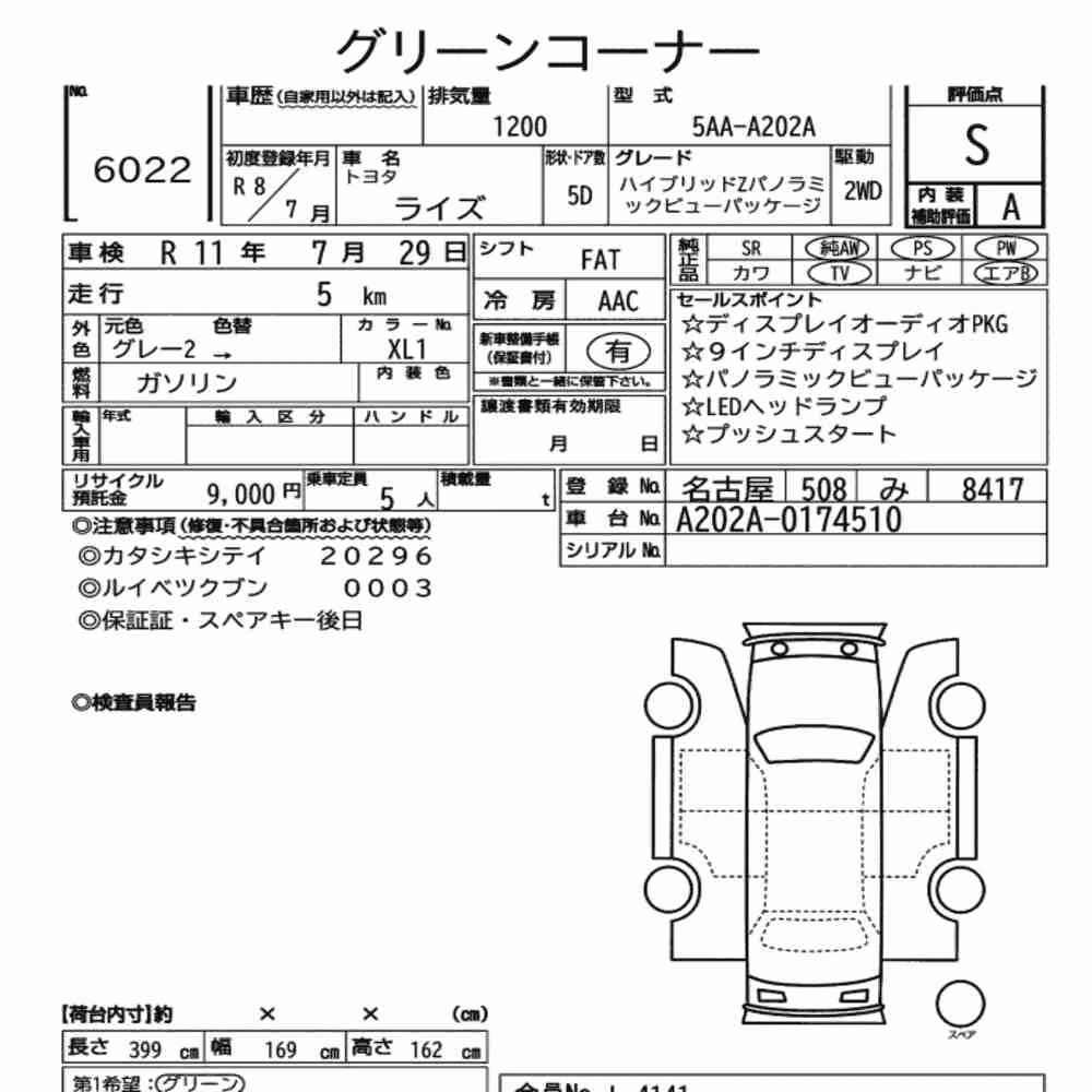 Notka aukcyjna: TOYOTA RAIZE OTHERS