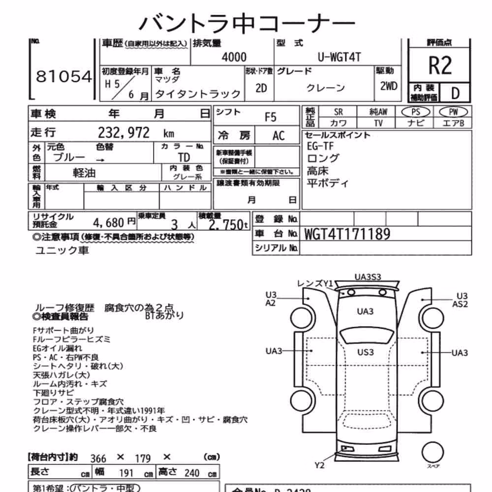 Notka aukcyjna: MAZDA TITAN TRUCK 2D CRANE