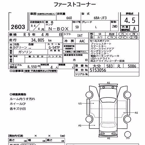 Notka aukcyjna: HONDA N-BOX L
