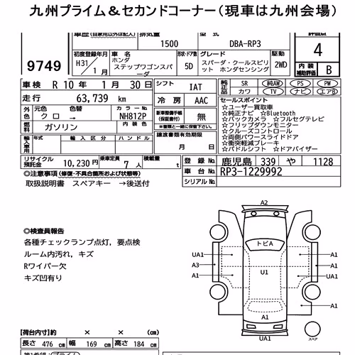 Notka aukcyjna: HONDA STEPWAGON SPADA SPADA・COOL SPIRIT HONDA SENSING